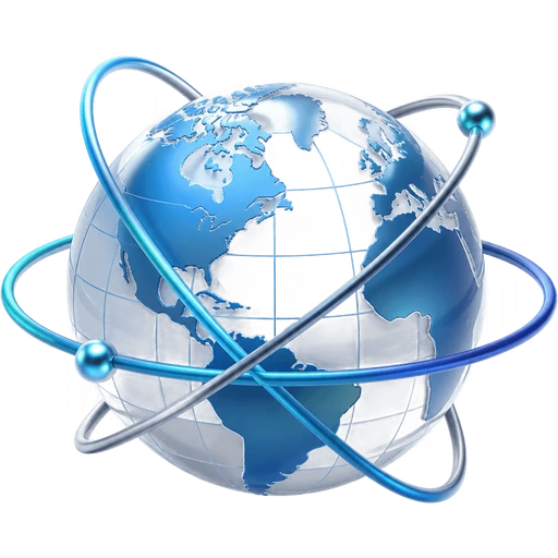 3D globe with orbiting rings